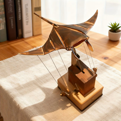 Handcrafted Wooden Swimming Ray Robot Automaton - 3D Moving Fish Mechanism, Realistic Swimming Movements, Desktop Decoration, Modern Wooden Ocean Decoration, Suitable for Home/Office Decor