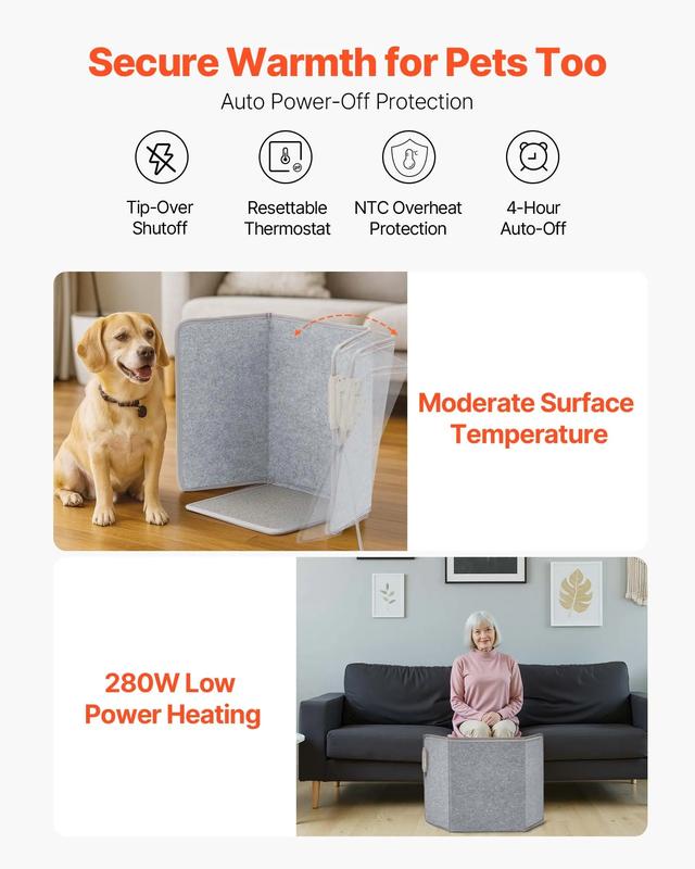 Under Desk Space Heater,Foldble Foot Warmer Portable for Home&Office,Timer & Secure,Quiet for Legs,Ankles,Touch&Remote Control Personal Electric Wall Foot Warming Pad,Over-Heat Protection