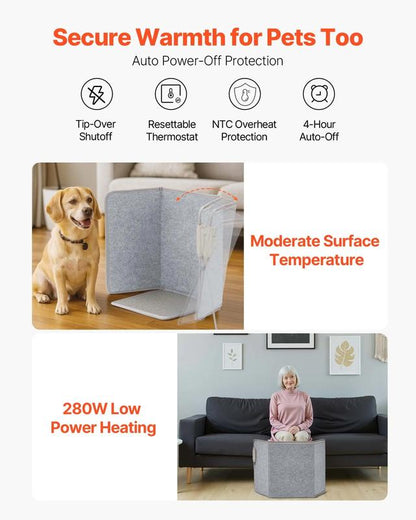 Under Desk Space Heater,Foldble Foot Warmer Portable for Home&Office,Timer & Secure,Quiet for Legs,Ankles,Touch&Remote Control Personal Electric Wall Foot Warming Pad,Over-Heat Protection