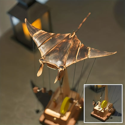 Handcrafted Wooden Swimming Ray Robot Automaton - 3D Moving Fish Mechanism, Realistic Swimming Movements, Desktop Decoration, Modern Wooden Ocean Decoration, Suitable for Home/Office Decor