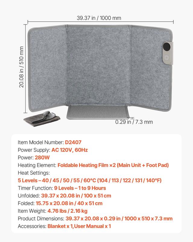 Under Desk Space Heater,Foldble Foot Warmer Portable for Home&Office,Timer & Secure,Quiet for Legs,Ankles,Touch&Remote Control Personal Electric Wall Foot Warming Pad,Over-Heat Protection