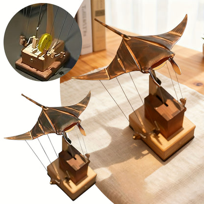 Handcrafted Wooden Swimming Ray Robot Automaton - 3D Moving Fish Mechanism, Realistic Swimming Movements, Desktop Decoration, Modern Wooden Ocean Decoration, Suitable for Home/Office Decor