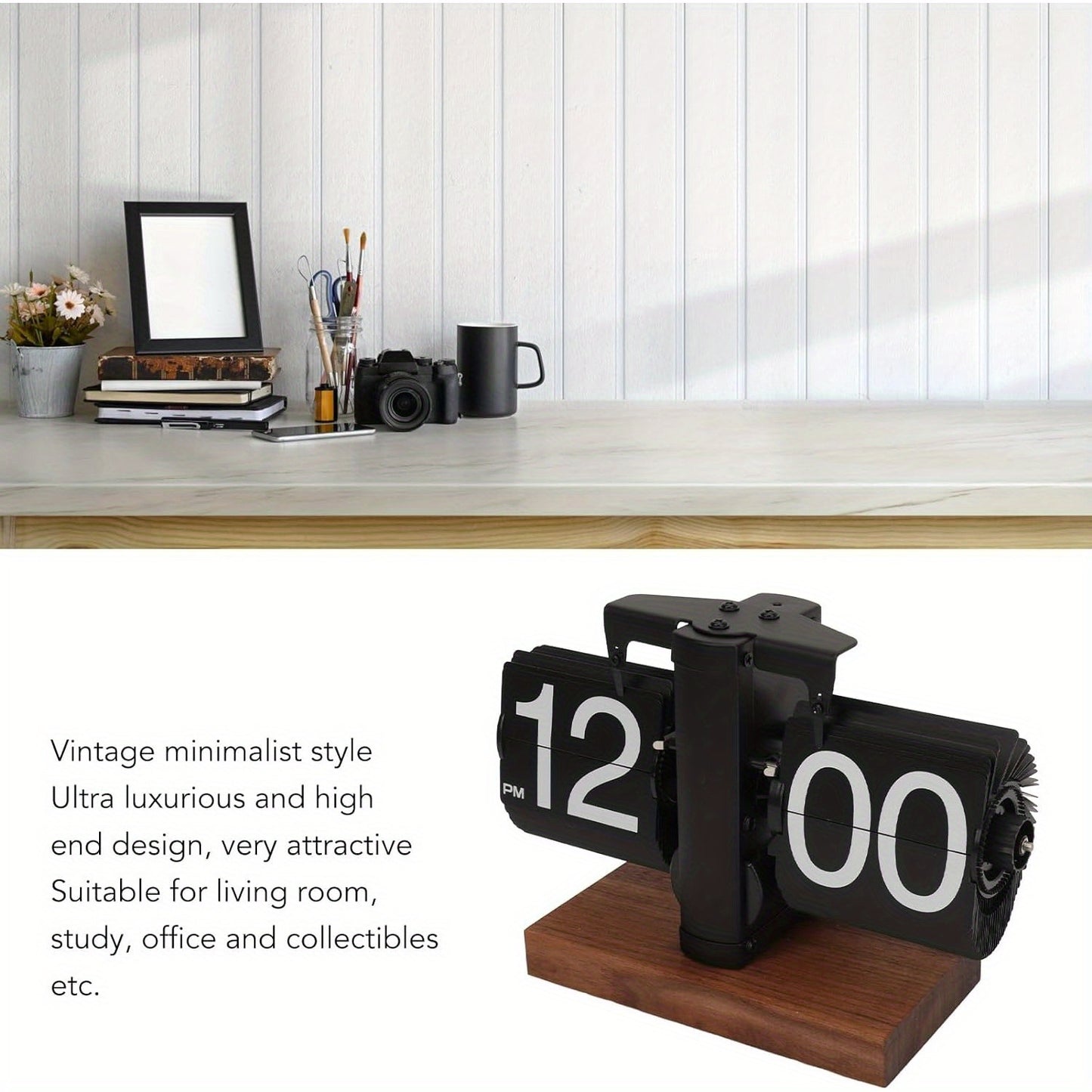 Retro Flip-Style Desktop Clock, Automatic Flip-Style Desktop Clock, Classic Mechanical Digital Display, Battery Powered, 12-Hour Format Modern Digital Mechanical Retro Flip-Style Clock