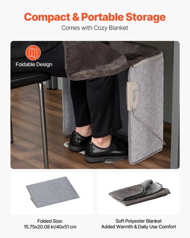 Under Desk Space Heater,Foldble Foot Warmer Portable for Home&Office,Timer & Secure,Quiet for Legs,Ankles,Touch&Remote Control Personal Electric Wall Foot Warming Pad,Over-Heat Protection