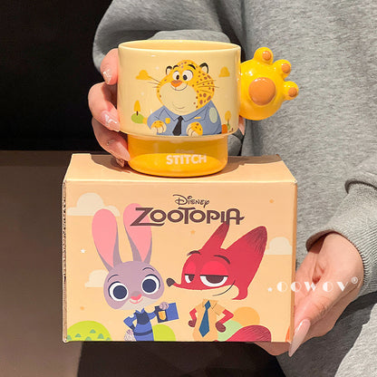 Zootopia Limited Edition Ceramic Mug Gift Set (4-Pack · Cute Paw Handle Design)