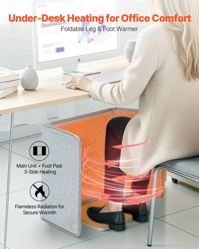 Under Desk Space Heater,Foldble Foot Warmer Portable for Home&Office,Timer & Secure,Quiet for Legs,Ankles,Touch&Remote Control Personal Electric Wall Foot Warming Pad,Over-Heat Protection