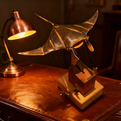 Handcrafted Wooden Swimming Ray Robot Automaton - 3D Moving Fish Mechanism, Realistic Swimming Movements, Desktop Decoration, Modern Wooden Ocean Decoration, Suitable for Home/Office Decor