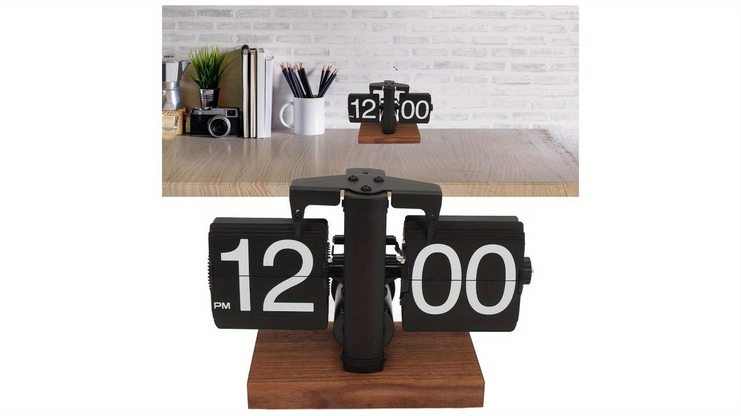Retro Flip-Style Desktop Clock, Automatic Flip-Style Desktop Clock, Classic Mechanical Digital Display, Battery Powered, 12-Hour Format Modern Digital Mechanical Retro Flip-Style Clock